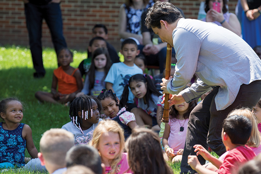 Umezaki plays for students as a part of the Kennedy Center’s Turnaround Arts program, supporting under-resourced communities.