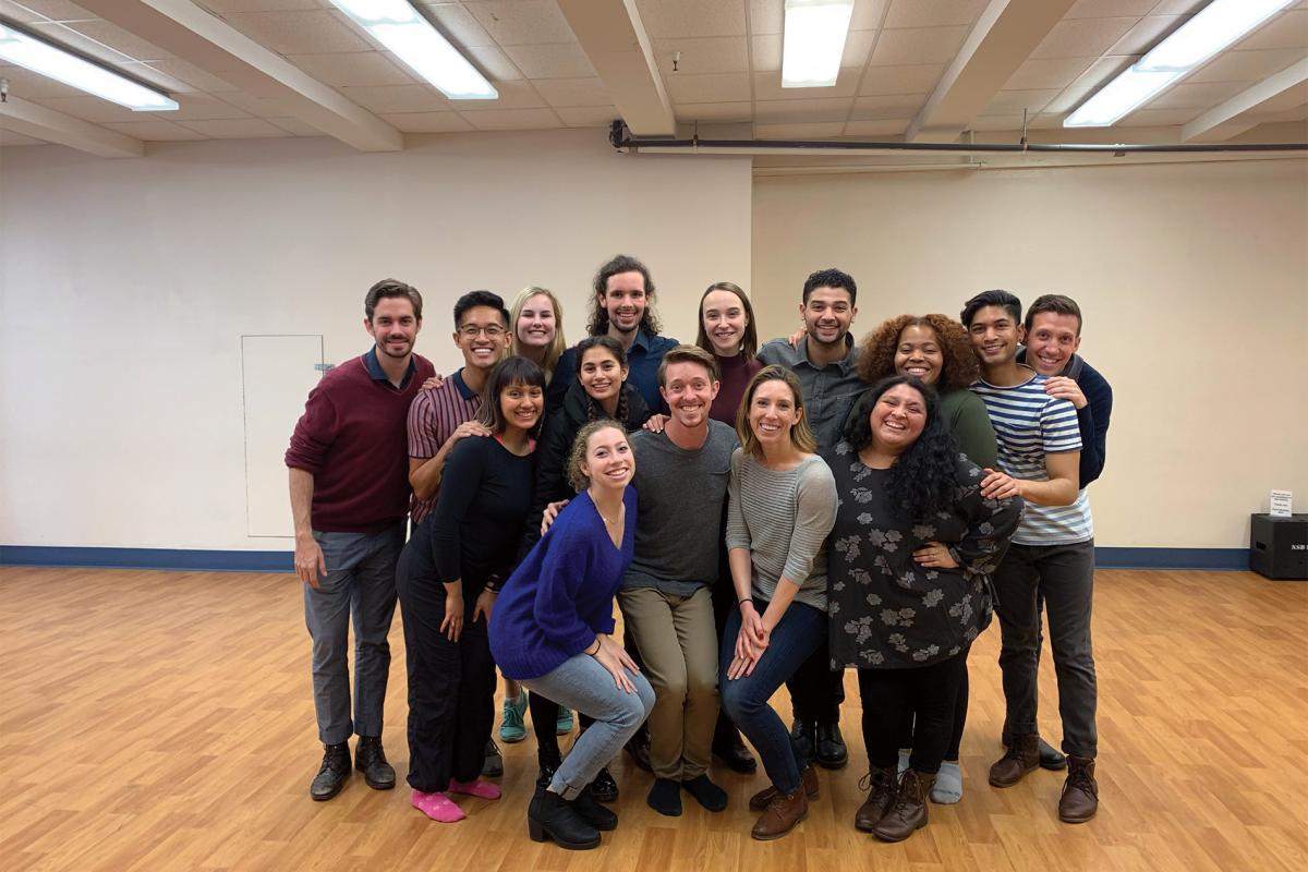 Tadros with his classmates during UCI Drama’s Spring 2019 New York Satellite Program. (Top, from left to right) Leslie Wickham, Patrick Maravilla, Lizzie Menzies, Chad Watkins, Veronica Renner, Isaiah Tadros, Mariah Bakaimani, Shahil Patel, McKay Mangum. (Bottom, from left to right) Milan Migaña, Zoie Tannous, Kristen Powell, Aaron Miller, Hayley Palmer (M.F.A. ’14), Olivia Pech.