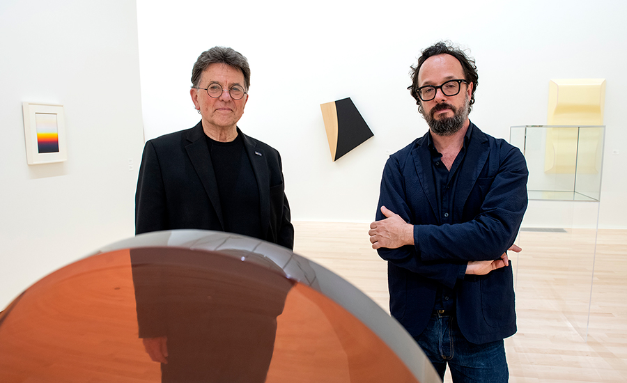 Dean Stephen Barker (left) and Professor Kevin Appel (right), along with Professor Cécile Whiting from UCI Humanities (not pictured), co-curated the inaugural exhibition for the Institute and Museum for California Art, First Glimpse: Introducing The Buck Collection in the University Art Galleries.