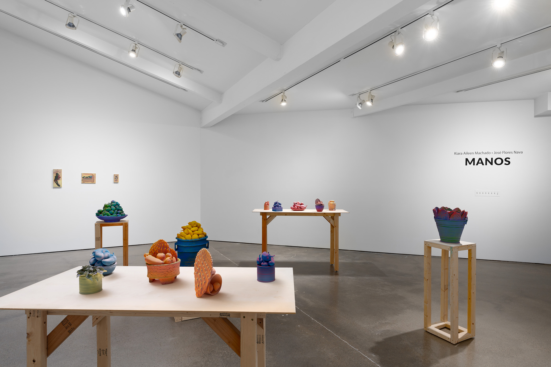  Installation view of "Manos" curated by Virginia Arce featuring artworks by Kiara Aileen Machado and José M. Flores Nava.
