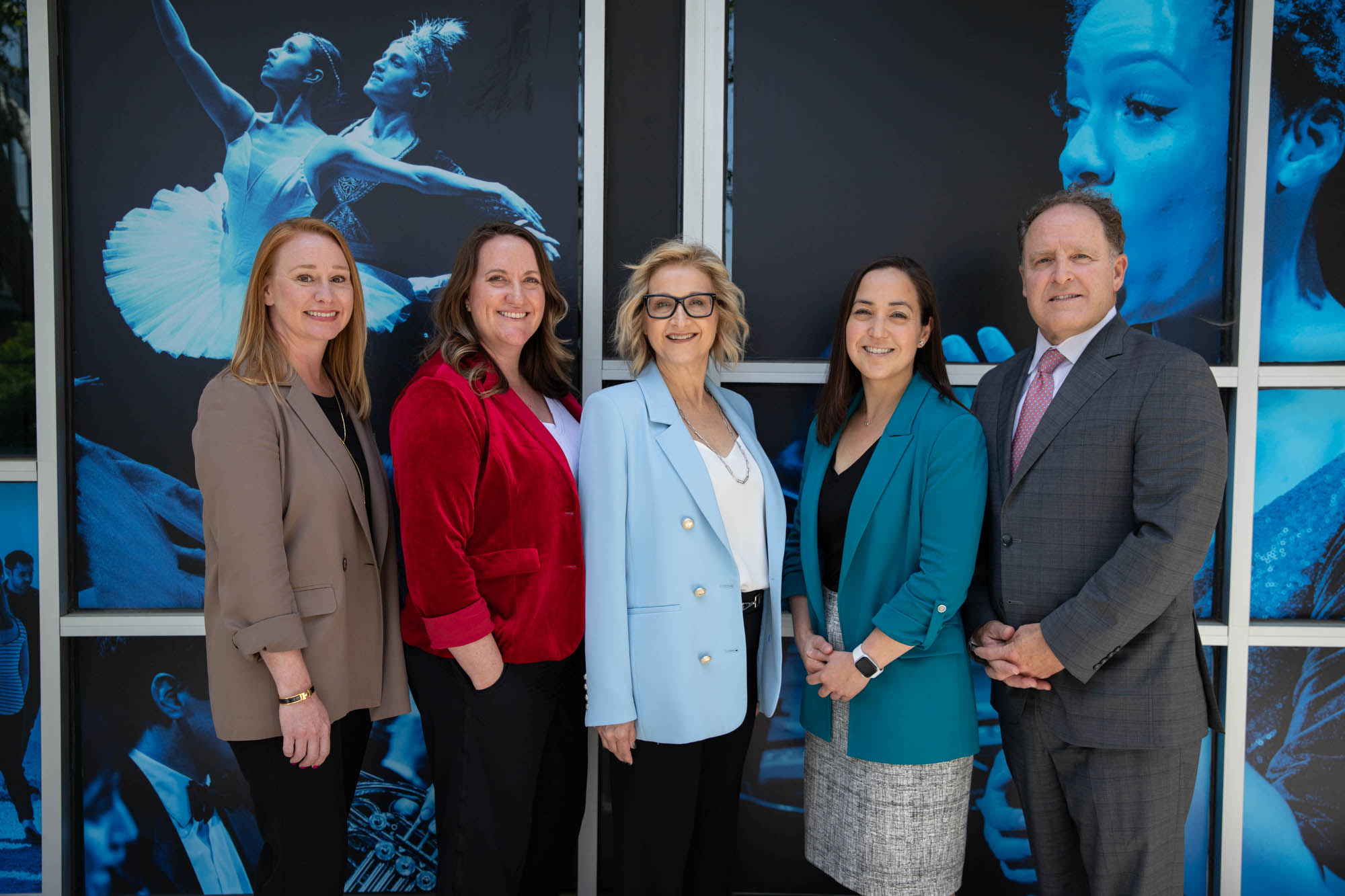 Senior Director of Development Sarah Strozza, Director of Outreach Programs Megan Belmonte, Dean Tiffany López, Farmers & Merchants Bank Foundation Director Tiffany Roberts and Farmers & Merchants Bank VP Charlie Garcia. Photo by Emily Zheng.