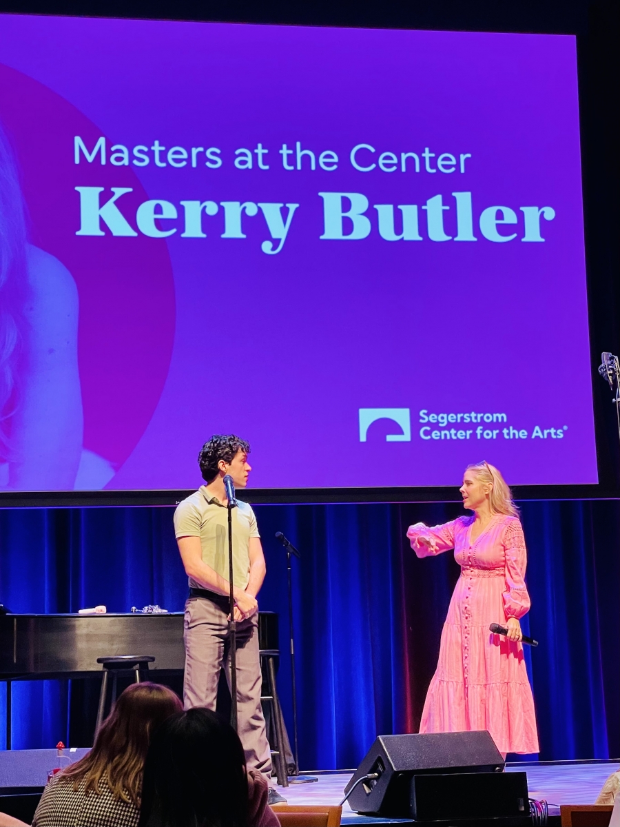 Nathan Bravo, B.F.A. fourth-year (left) and Kerry Butler work together during the masterclass. Posted Date:  February 3, 2025 Share:  Facebook LinkedIn Email Share Giving:  Support the Arts! Related News:  Artist, UCI alumnus bring art to the people with ‘Breakdown/Breakthrough’ in Irvine UC Irvine Launches Certificate in Teaching Artistry to Prepare Artists for Expanding Education Careers Michael Frayn’s Noises Off Brings Classic Farce to UC Irvine UC Irvine Claire Trevor School of the Arts and ‘Ignite Dan