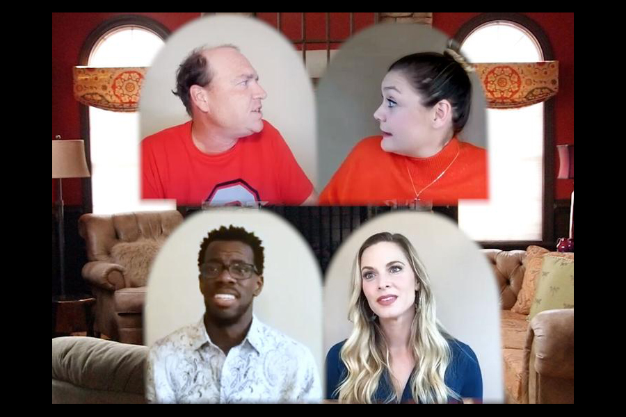 Max Macke, Jacque Wilke, Terrell Donnell Sledge, and Allison Spratt Pearce in "Human Error" by North Coast Rep. (Screenshot by Aaron Rumley)