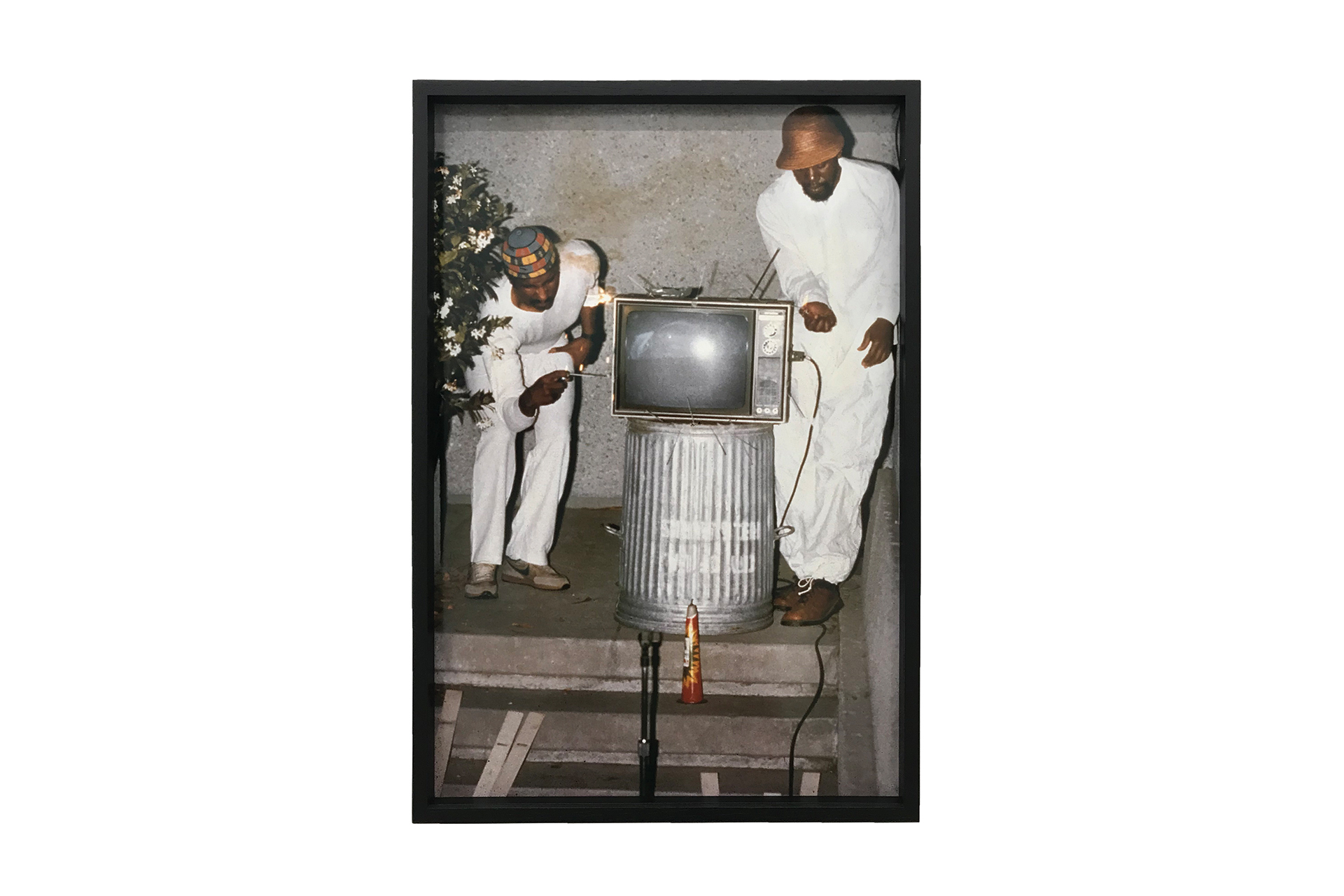 Ulysses Jenkins and artist Franklin Parker in FLYING, a performance, 1982, in Barnsdall Park, Hollywood.