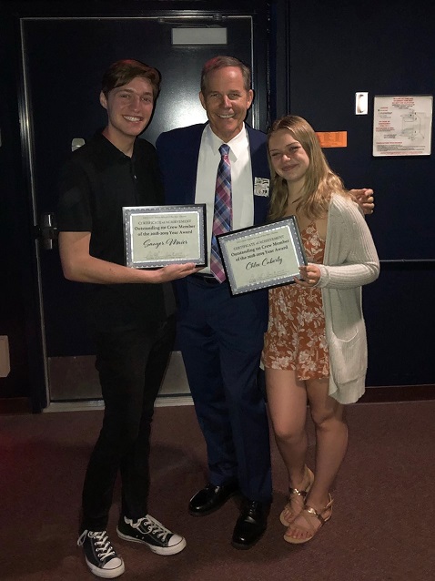 Drama students, Sawyer Maier and Chloe Cuberly, posing with Drama Department Chair, Don Hill.