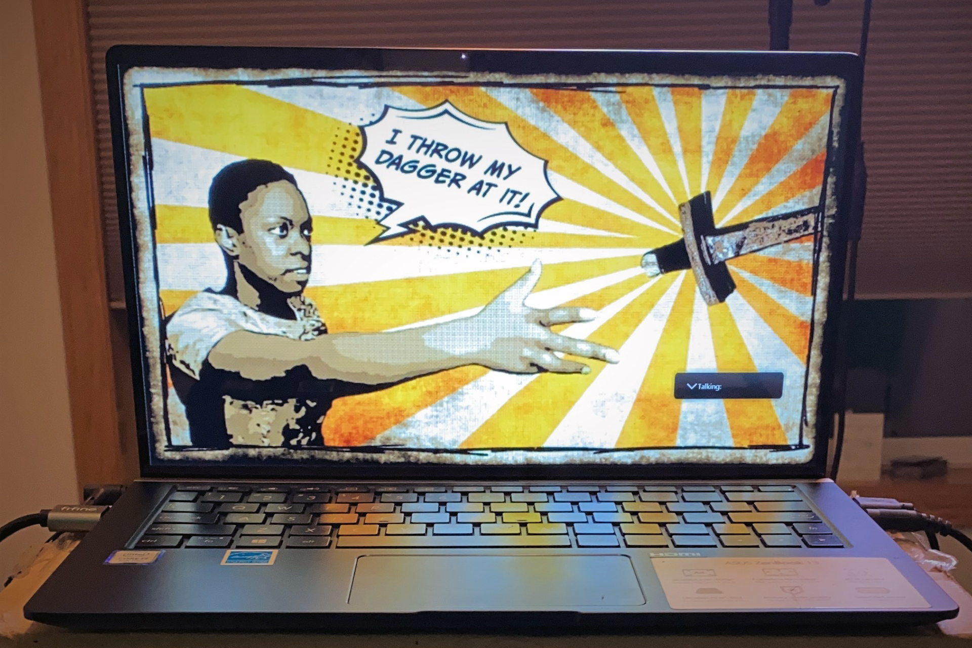 A screenshot of graphics developed by the co-art directors for She Kills Monsters: Virtual Realms, Merle DeWitt III and Nita Mendoza. 
