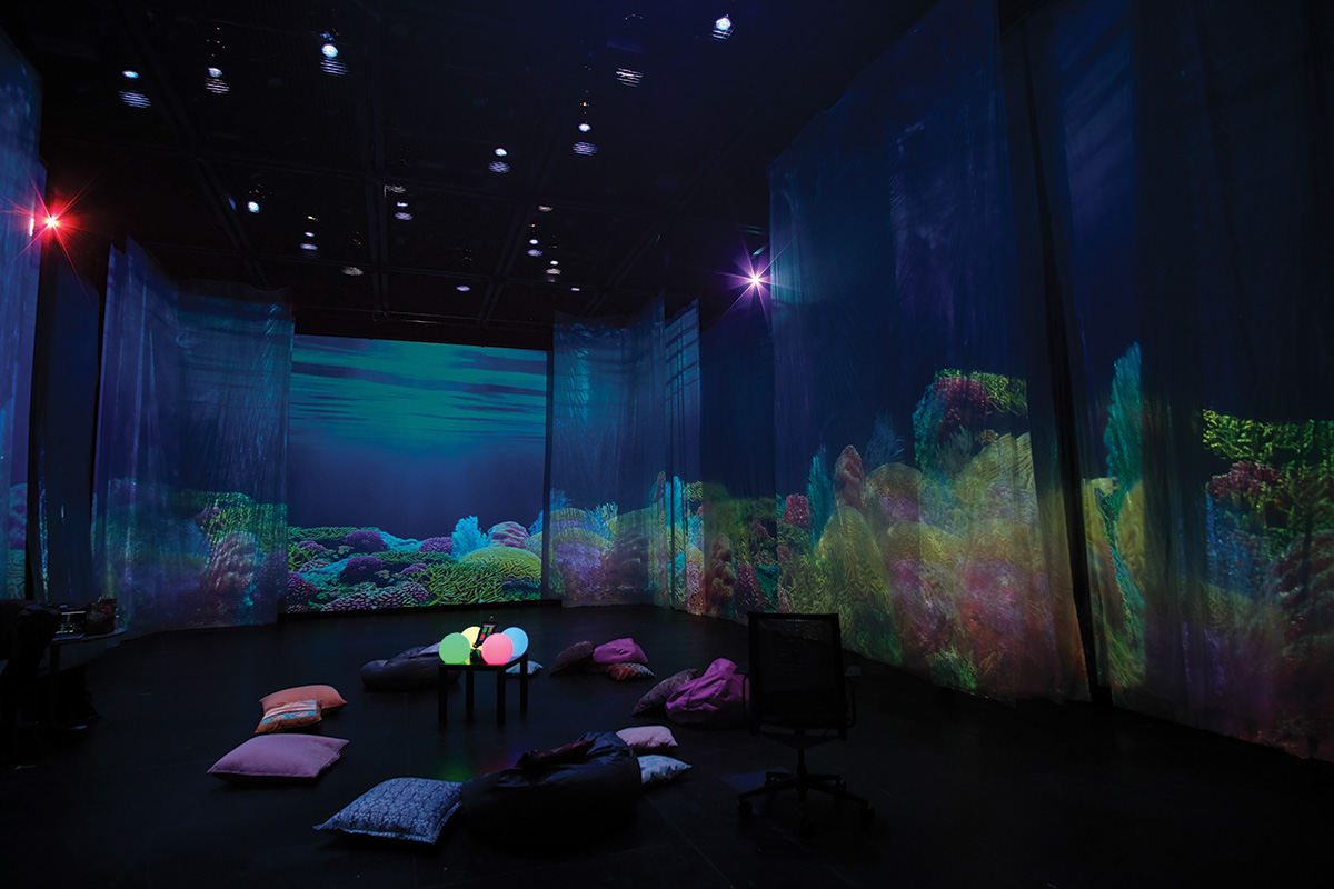 "Oceans of Influence" production design by Morgan Embry in the Experimental Media Performance Lab (xMPL) / Photo by Jordan Tani Written by Christine Byrd