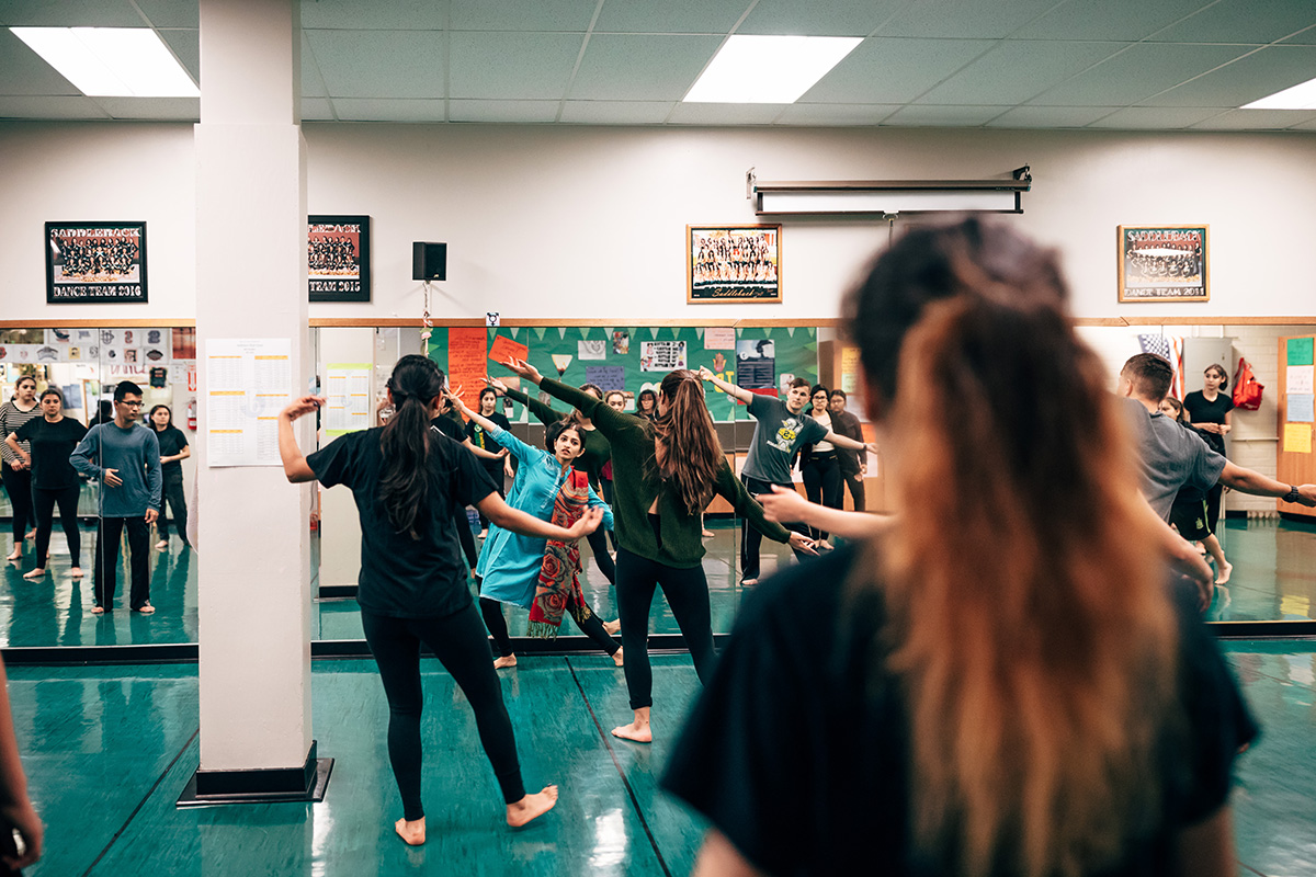 Sukanya Kumar (M.F.A '18), teaches Indian Dance to students in Santa Ana Unified School District. / Photo by Will Tee Yang