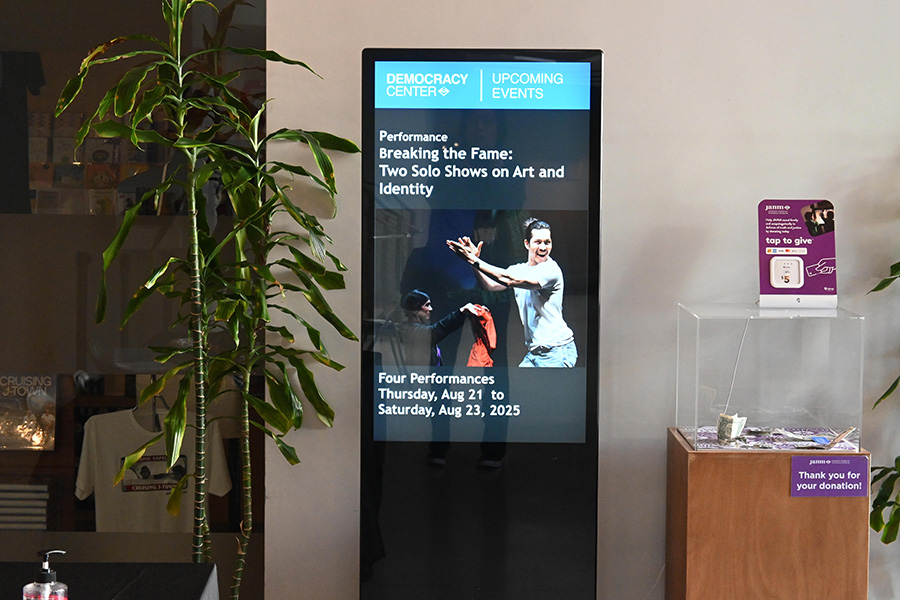 Advertisement of L'OPERA at the Democracy Center. Photo by Doug Mukai