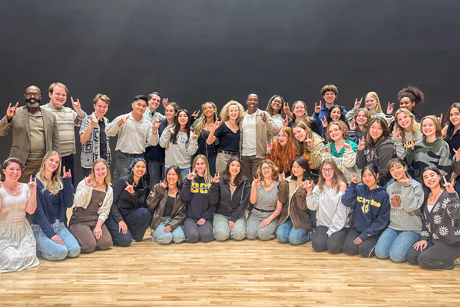 Alan Mingo Jr. with Myrona DeLaney and Professor Daniel Keeling with students in Music Theatre Workshop Level II.