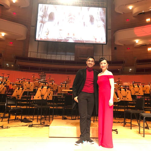 Image: (left to right) Radhanath Dasa Thialan and Yaya Zhang at the Renée and Henry Segerstrom Concert Hall.