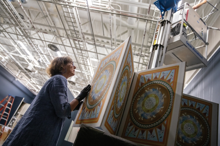 Image: Artist Gail Wight installs Ostracod Rising, an art installation developed in collaboration with a group of artists and scientists through the Beall Center Black Box Residency Project. Photo: Emily Zheng.