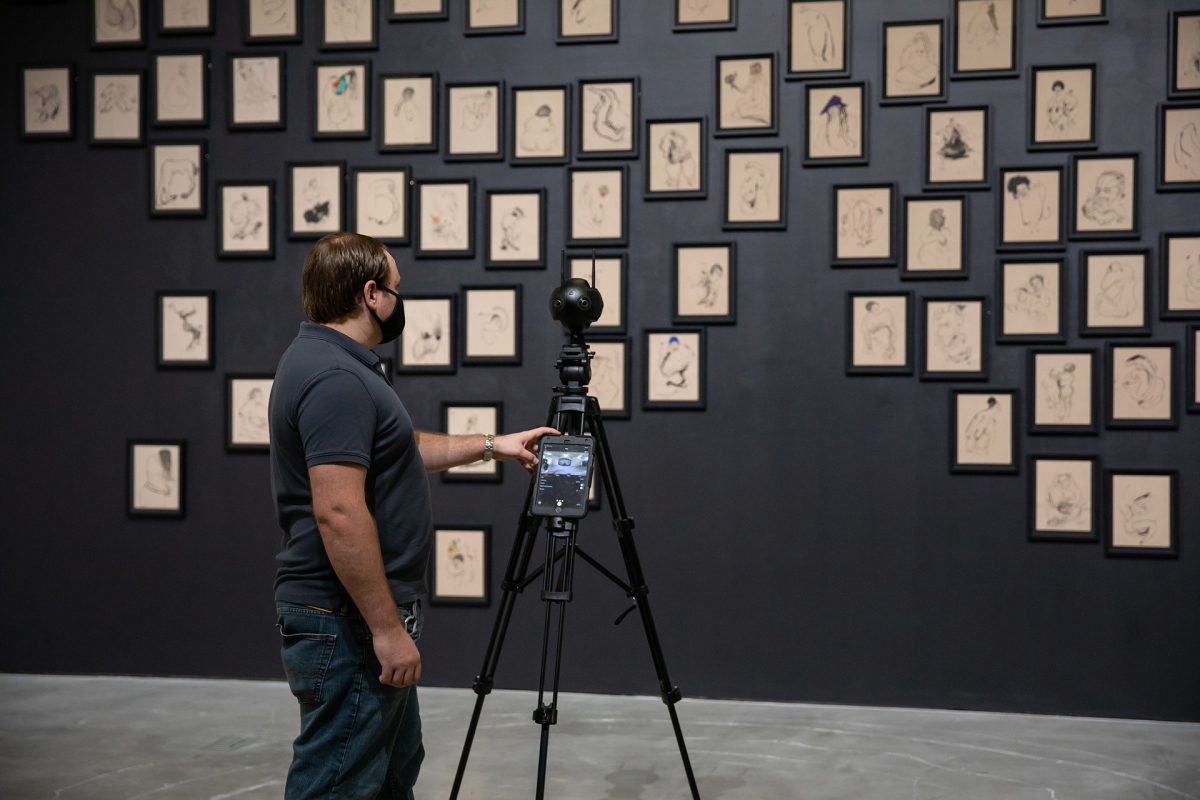 Image: During the pandemic, the Department of Art presented exhibitions in the University Art Galleries using 360-degree cameras to create virtual tours. Shown here: The Black Index at the Contemporary Arts Center Gallery. (Photo courtesy of UC Irvine/Emily Zheng, © UC Regents)
