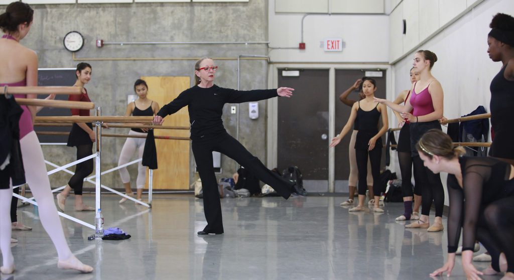 Professor Molly Lynch teaches a ballet class in one of the original dance studios on the Claire Trevor School of the Arts campus. | Photo: Skye Schmidt   