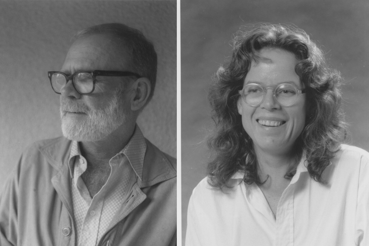 Image: Tony DeLap, left, and Catherine Lord are among the early faculty who helped to shape the department’s identity. (Photos courtesy of UC Irvine Special Collections, © UC Regents)