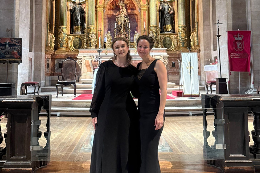 Image: (left to right) Abigail Mesel and Professor Irene Messoloras inside the Igreja de São Roque in Lisbon, Portugal. 