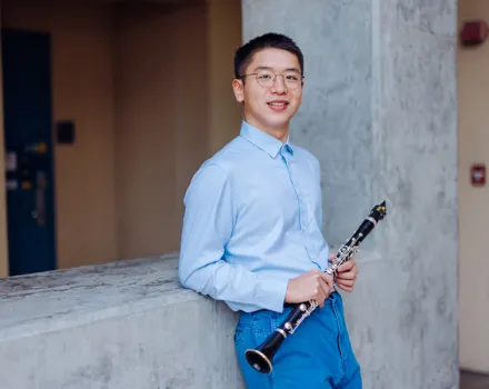 Clarinetist Qifan Zhang, Ph.D. candidate in computer engineering and a member of the UCI Symphony Orchestra. | Photo: Will Tee Yang
