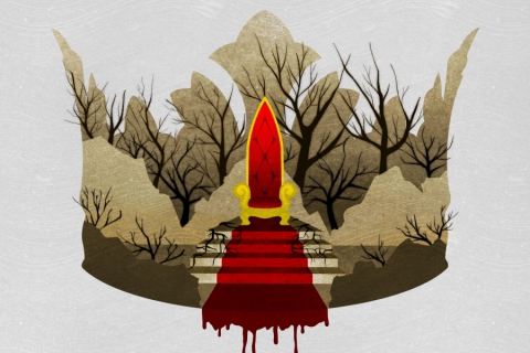 Artwork of a king's crown dripping blood