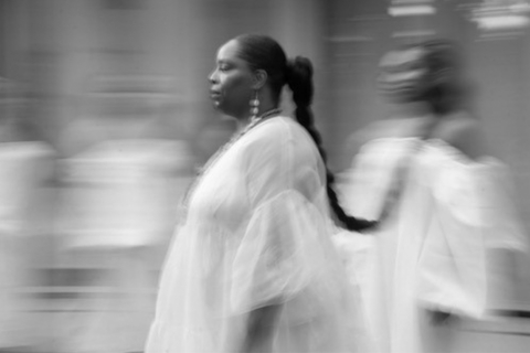 Patrisse Cullors during a performance art piece