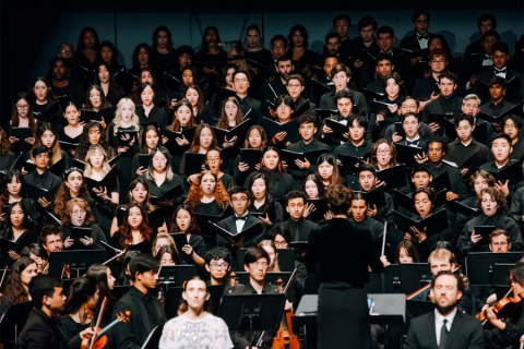 A large choir on stage