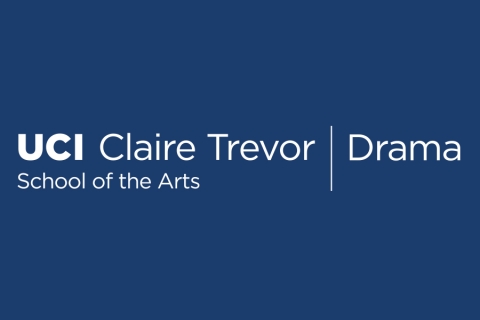 UCI Claire Trevor School of the Arts | Department of Drama logo - white on blue background