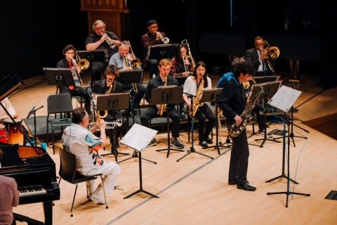 Musicians on stage during a jazz concert