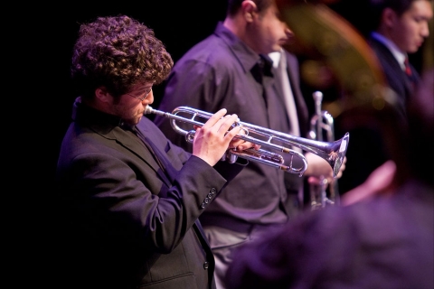 Student musician playing trumpet