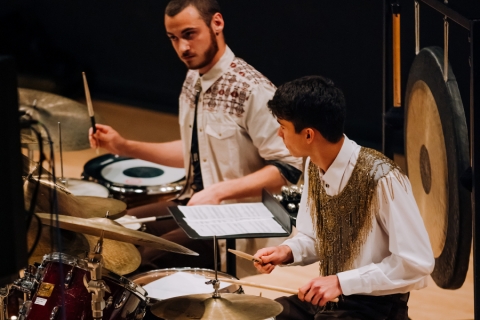 Jazz drummers performing