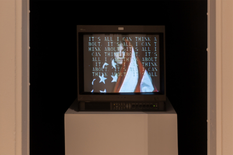 TV screen with someone covered in American Flag