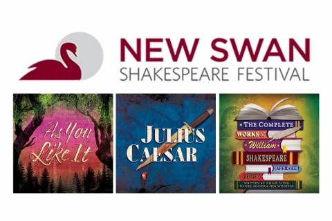 New Swan Shakeapeare logo and posters for three performances