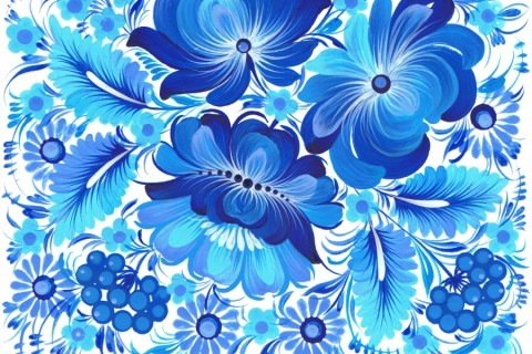ARTWORK CONSISTING OF FLOWERS IN SHADES OF BLUE