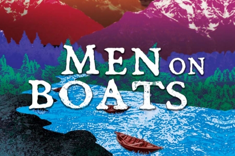 Colorful image of boats on a river: "Men on Boats"