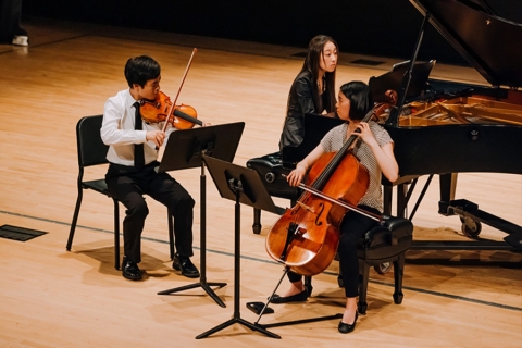 Chamber musicians on stage during a concert