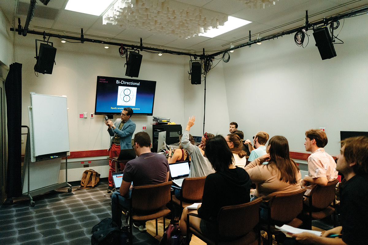 Professor Vinnie Olivieri teaches Intro to Sound Design in the Meyer Sound Design Studio.